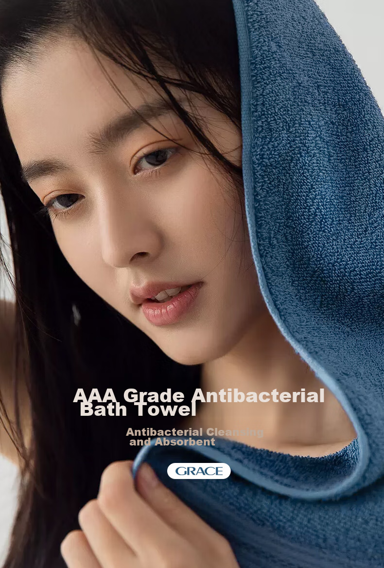 Grace 3A Grade Antibacterial Pure Cotton Bath Towel, Extra Large And Thick, Quick-Drying, Soft, Adult Bath Wrap, 600g, Purple Sports 1