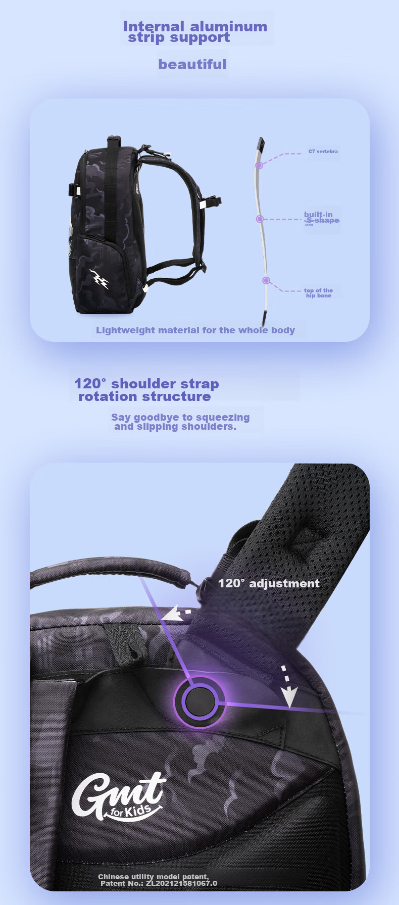 Gmt for Kids Elementary And Middle School Students' Backpack, Children's Spine-Protecting Double Shoulder Bag, Large Capacity Backpack for Grades 4-6, Boys And Girls Steel Armor Warrior 7