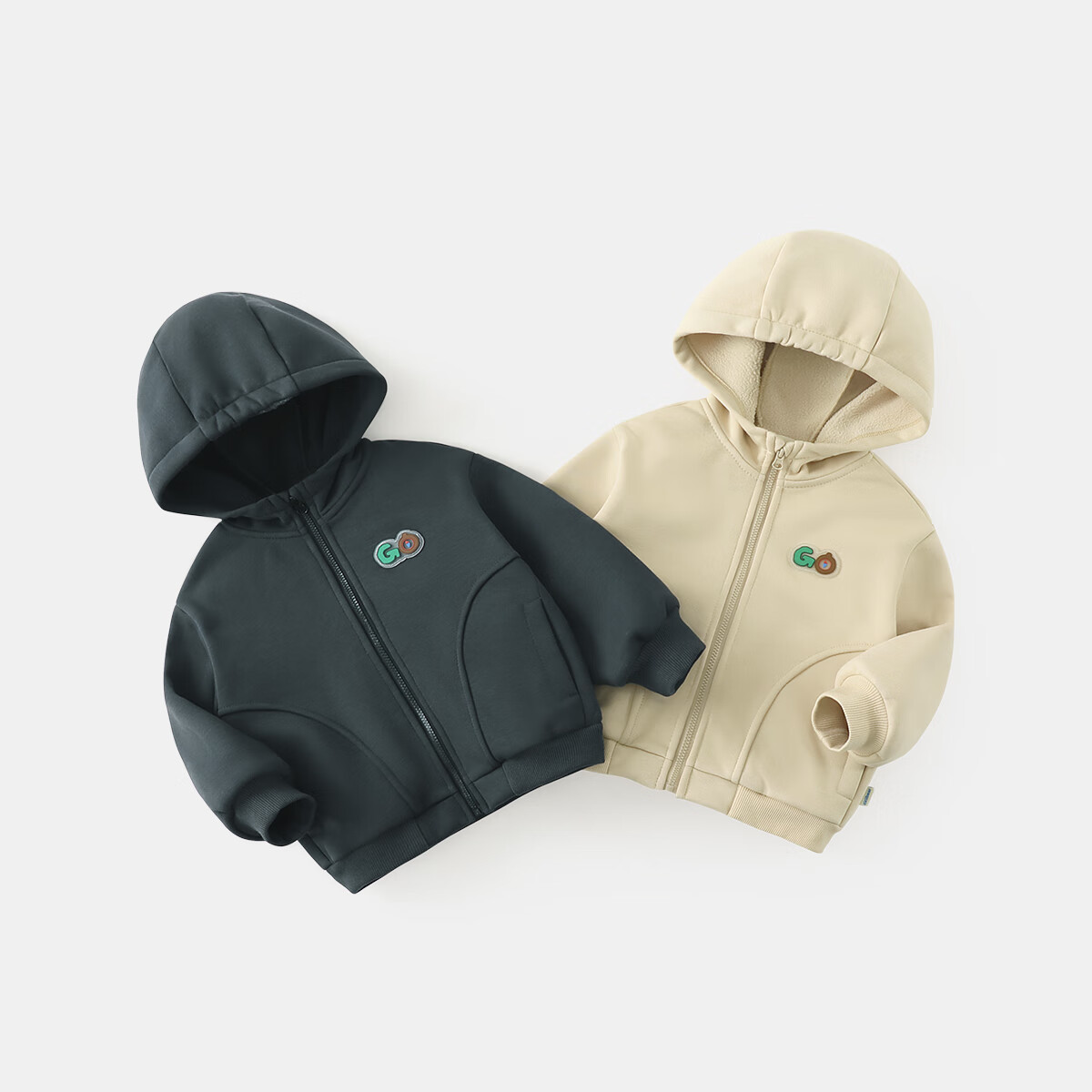 Ciciibear [One-Piece Fleece] Boys' Fleece-Lined Jacket, Children's New Style Baby Hoodie, Autumn And Winter Outdoor Warm Outerwear