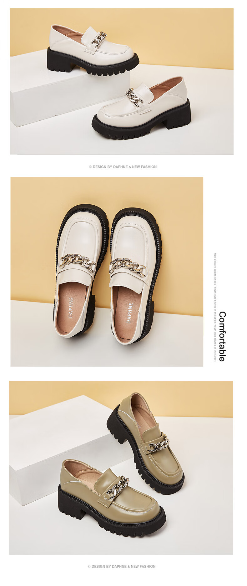 DAPHNE Women's Loafers, Spring British Style New Single Shoes, Thick-Soled Leather Shoes, Slip-On Women's Footwear, Black (Single Lining), Size 40 14
