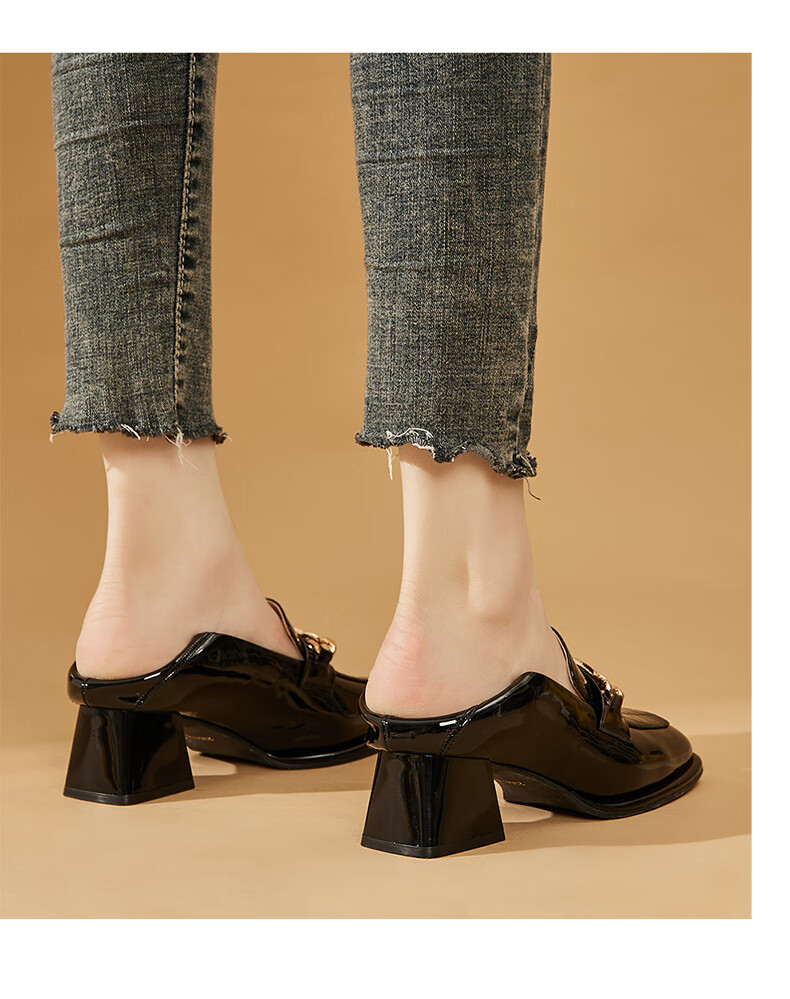 DAPHNE Women's Leather Shoes with Formal Dress, British Style, Chunky Mid-High Heel, Professional Work Business Shoes, Loafers, Women's Shoes 4622404047 Black 35 12