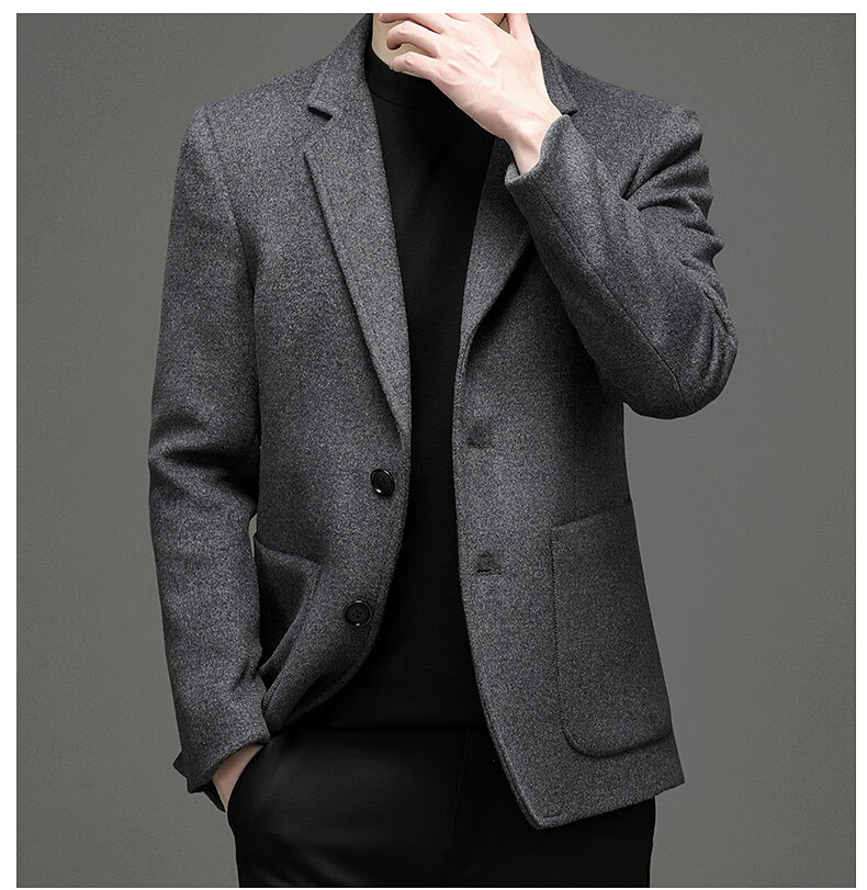 ROMON Men's Wool Suit Autumn Winter Business Casual Woolen Coat Single Blazer XF51 Gray 4XL 2