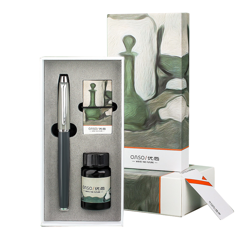 [Back to School Essential] OASO Fountain Pen Premium Gift Box Morandi Contrasting Color Sky Gray Piano Glossy Neutral Signature Pen Ink Pen Gift Box A8119EF Fine Nib