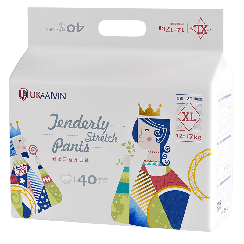 Aiweier Alvin [No Carbamide Ammonia Detected] UK Royal Ultra-Thin Breathable Pull-Up Diapers, XL Size, 40 Pieces, Quick-Absorbing Disposable Diapers