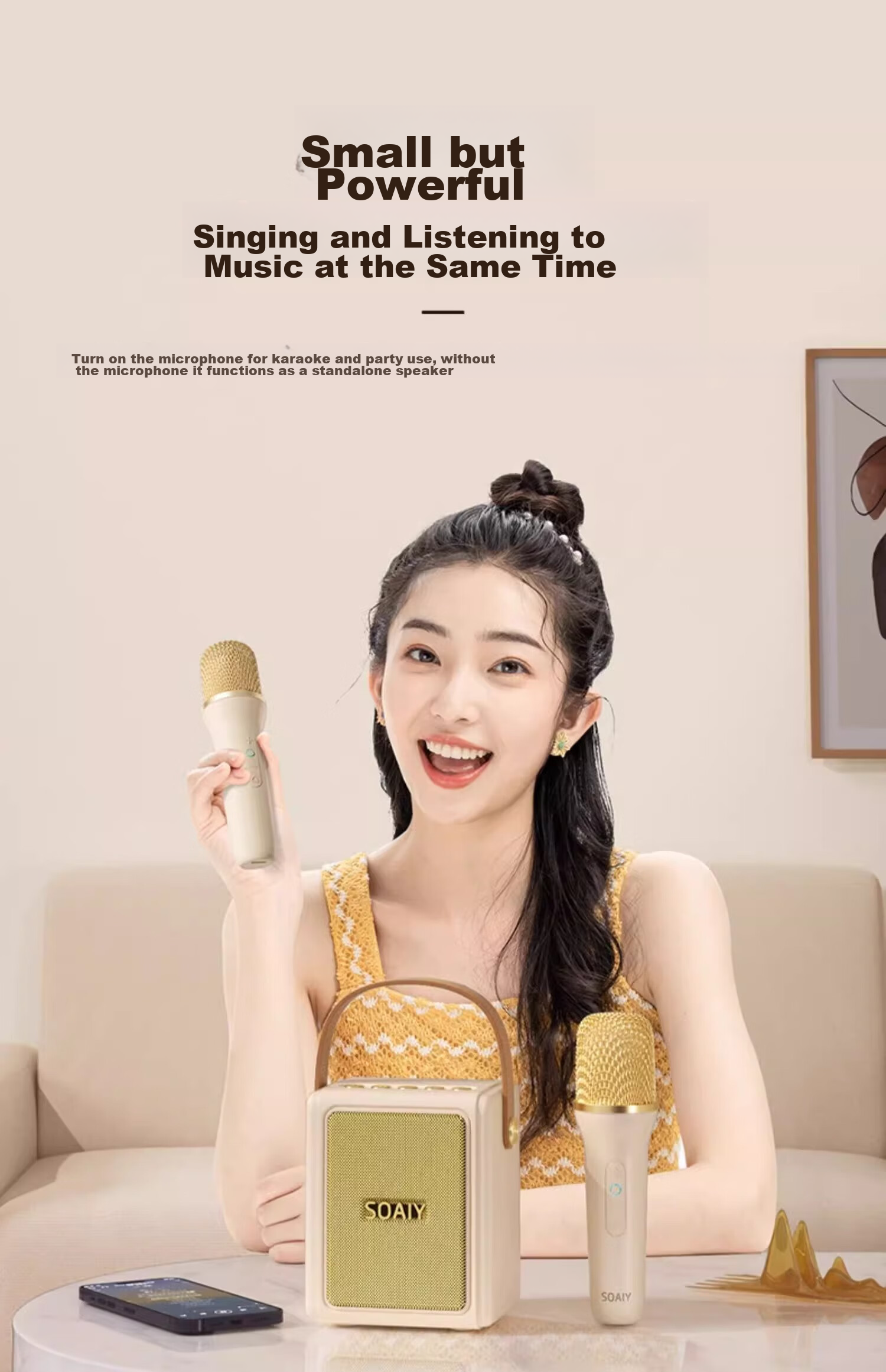 Soaiy SK22 Microphone, Karaoke Microphone, All-In Wireless Bluetooth Speaker, Singing Specialized Device, Home KTV Sound System Set, Children's Microphone for Home Use 6