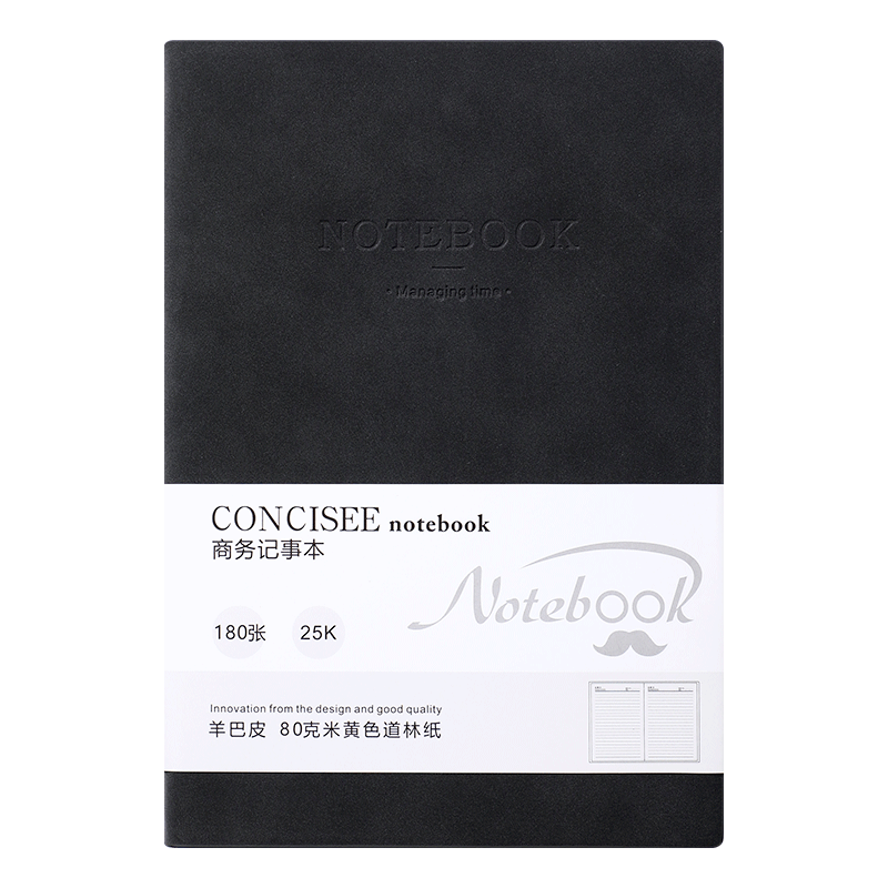 Faramon A5 Notebook, 360 Pages, Business Notebook, Thickened Leather Cover, Vintage Office Stationery, Diary, Meeting Record Book, A5-Black