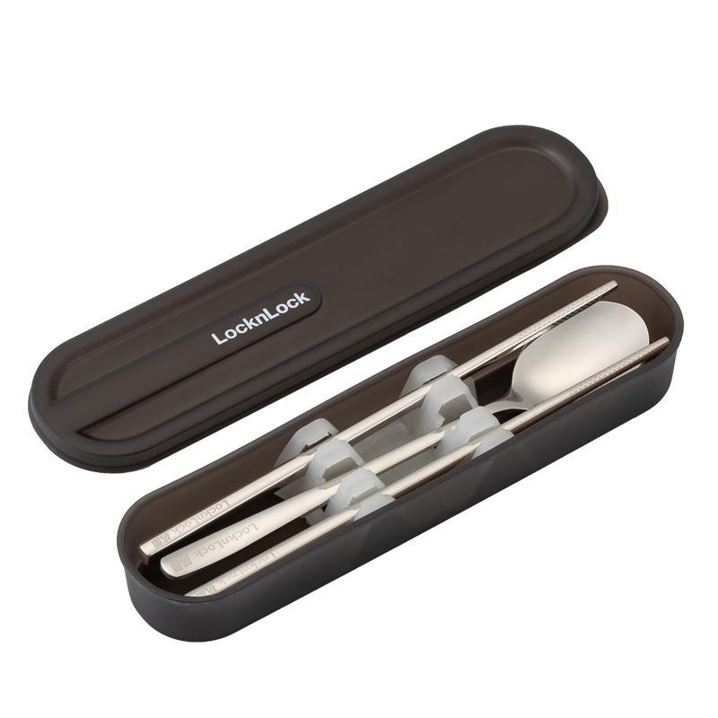 LOCK&LOCK Antibacterial Stainless Steel Portable Spoon And Chopsticks Set with Chopsticks And Spoon for Students, Office Workers, Travel, And Portable Chopsticks Set