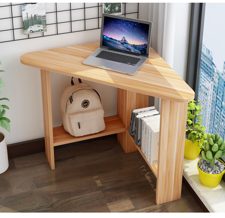 KULIN Computer Desk, Corner Desk with Storage Shelf, Triangular Desk for Small Spaces, Walnut Color 18