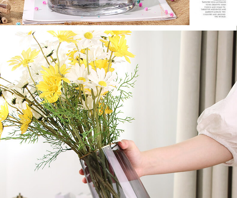 Shengshitaibao Glass Vase, Transparent Flower Arrangement Vessel, Hydroponic Container, Living Room Decoration, Conical Barrel with Tree Bark Texture 6