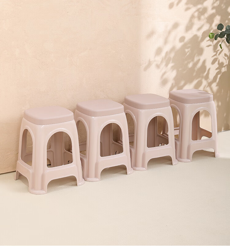 40,000 Kilometers [Set of 4] Household Plastic Stools Thickened Adult High Stools Simple Reinforced Durable Khaki Benches 14
