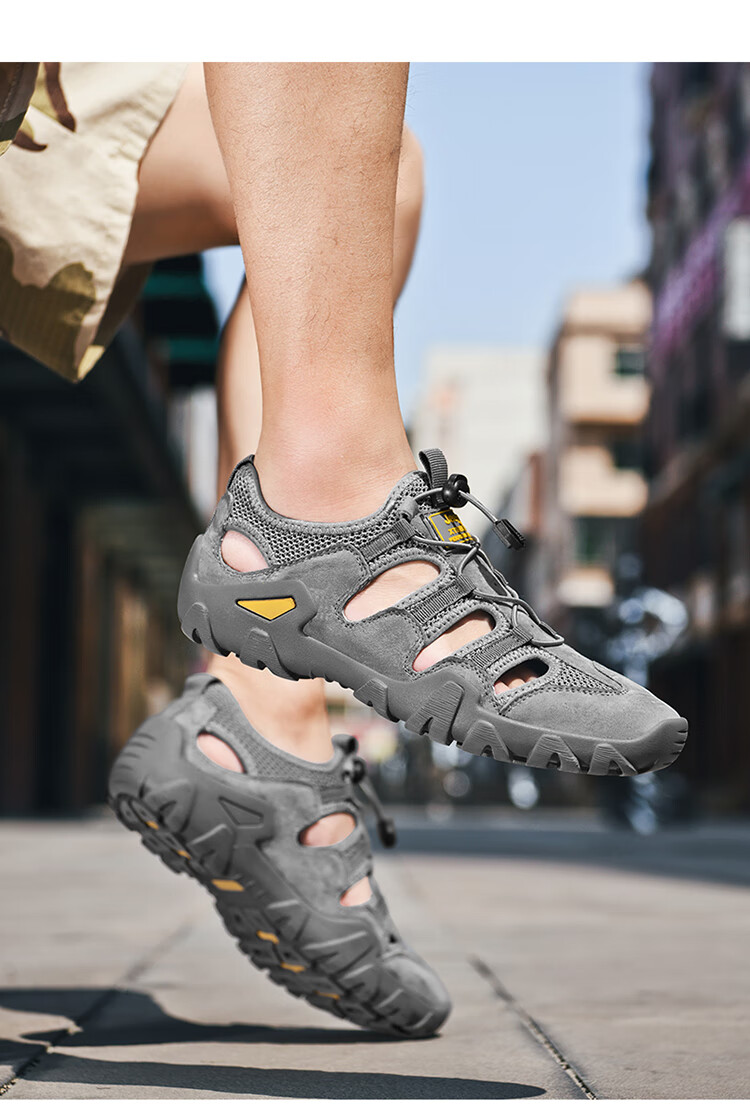 Jeep Sandals for Men, Outdoor Breathable Beach Shoes, Men's Closed-Toe Water Shoes, Non-Slip Wear-Resistant Hiking Shoes for Stream Trekking 18