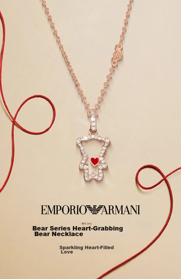 EMPORIO ARMANI Heart Bear Pendant Necklace, Collarbone Chain, Birthday Gift for Girlfriend, EG3620040 1