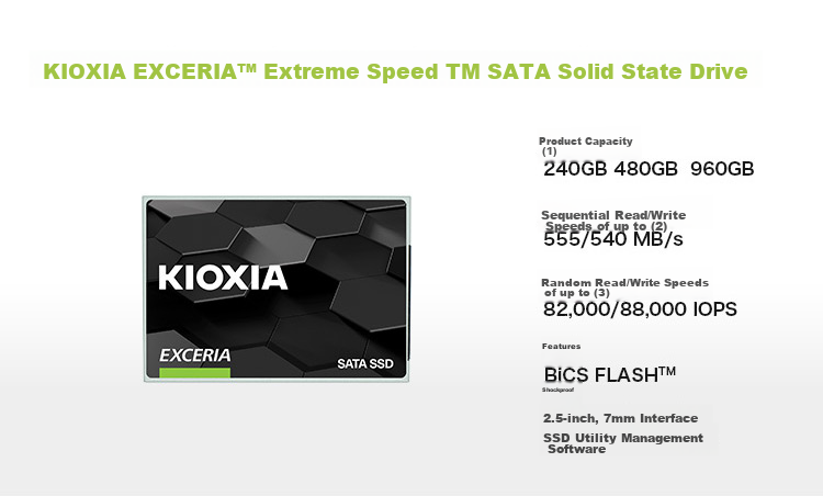 Kioxia 960GB SSD Solid State Drive, SATA Interface, EXCERIA SATA TC10 Series 3