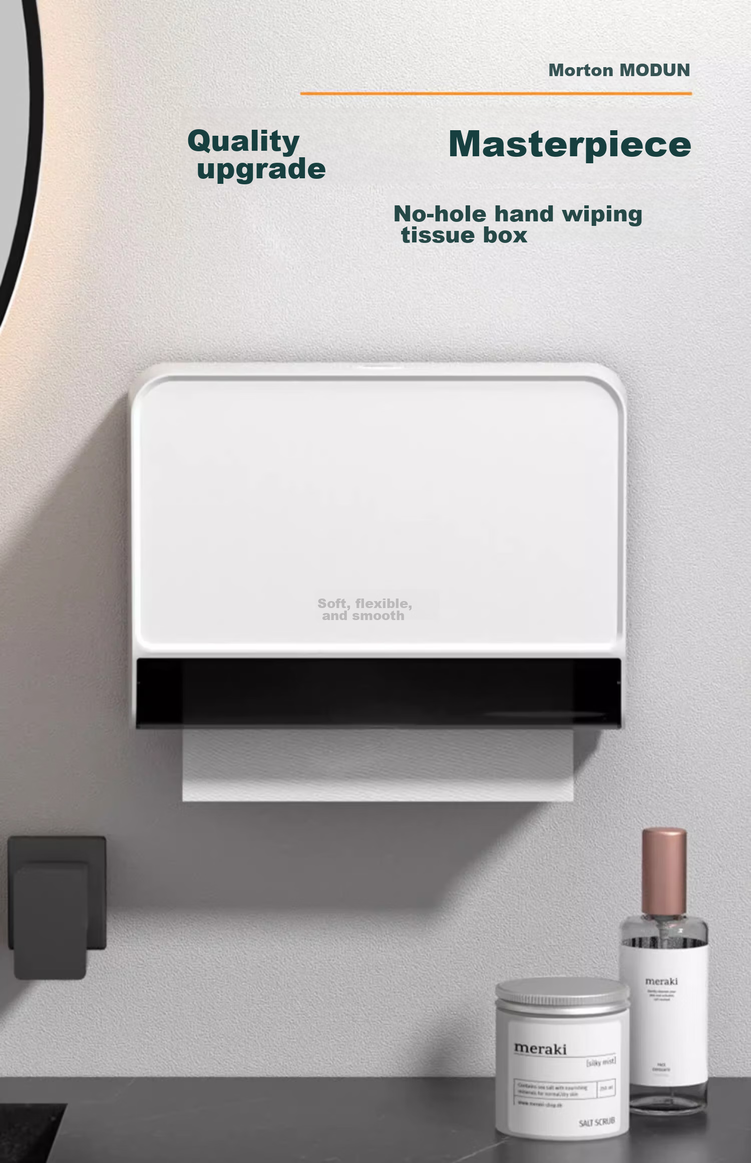 MODUN Hand Towel Dispenser, Bathroom Hand Towel Holder, Commercial Wall-Mounted No-Drill Washroom Paper Towel Dispenser 1