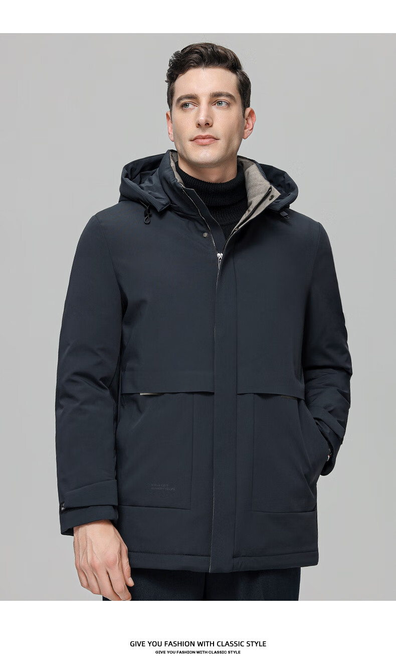 YAYA Men's Goose down Jacket, Thickened Mid-Length Style, Winter Warmth, for Young And Middle-Aged, Detachable Hooded down Coat, 25779AB 11