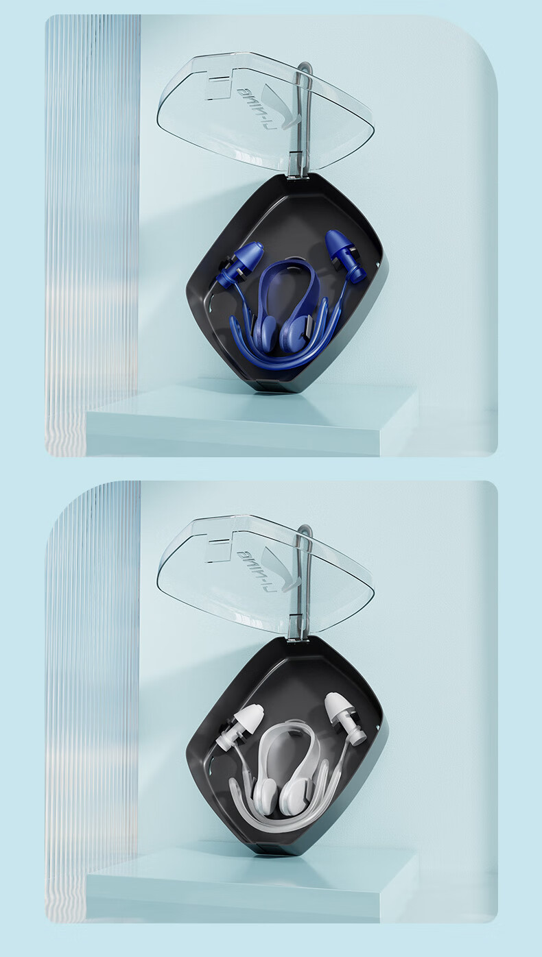 Li-Ning Professional Swimming Earplugs And Nose Clips, Soft And Comfortable, Medium Waterproof, for Otitis Externa, Bathing And Swimming Gear, 0014 Dark Gray Blue 11