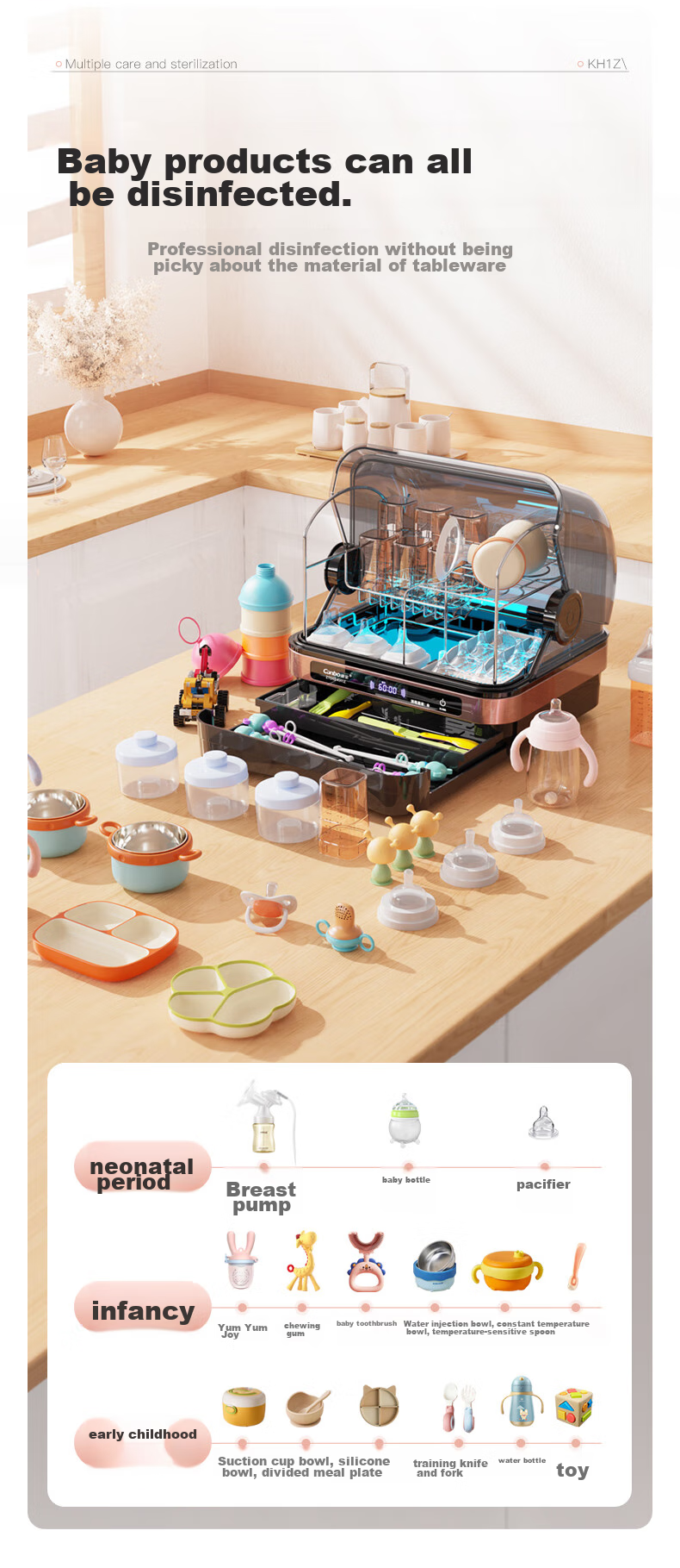 Canbo Disinfection Cabinet, Home Small Countertop Dish And Chopstick Sterilizer, UV Drying, No Draining Required, Mini Kitchen Disinfection Bowl Cabinet ZTD32-KH1Z 12
