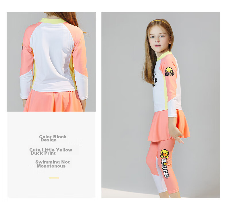 B.Duck Children's Two-Piece Swimsuit, Girls' Sun Protection Surfing Suit with Long Sleeves And Pants, Warm Hot Spring Swimwear 7