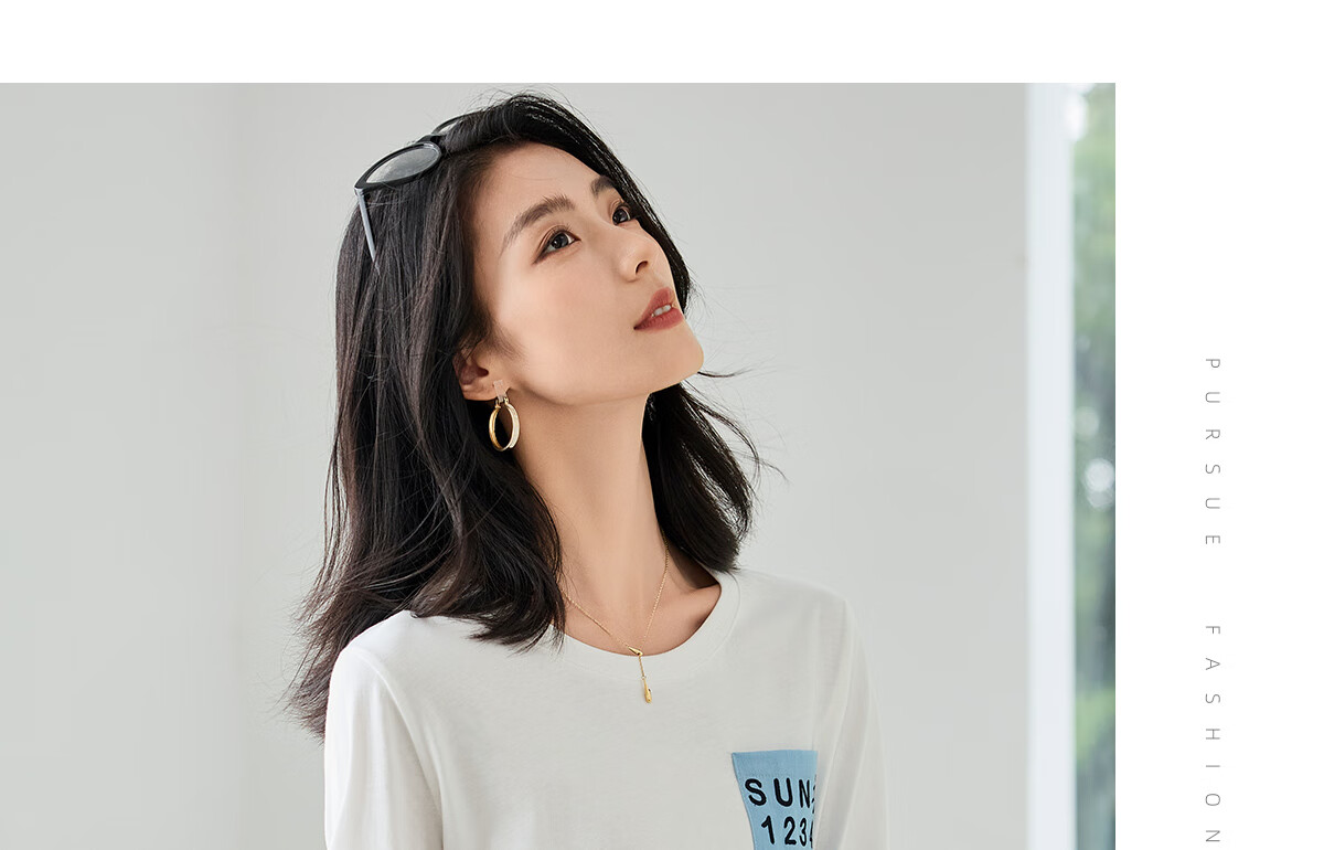 Chushen Spring And Autumn Long-Sleeve T-Shirt for Women, Versatile Letter Patchwork Round Neck Base Shirt, Casual Loose Top S143T2014 9