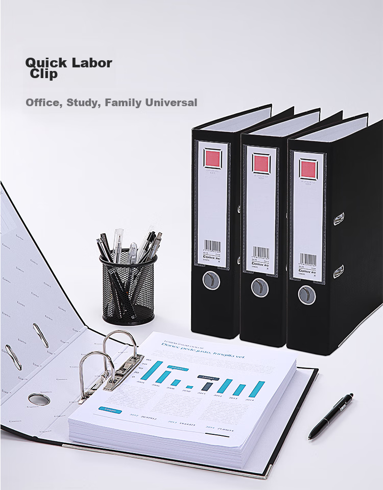 COMIX 3-Inch Thick European-Style Lever Arch File A4 Document Folder with Holes Two-Hole Loose-Leaf Binder Black Office Stationery EA4016 2