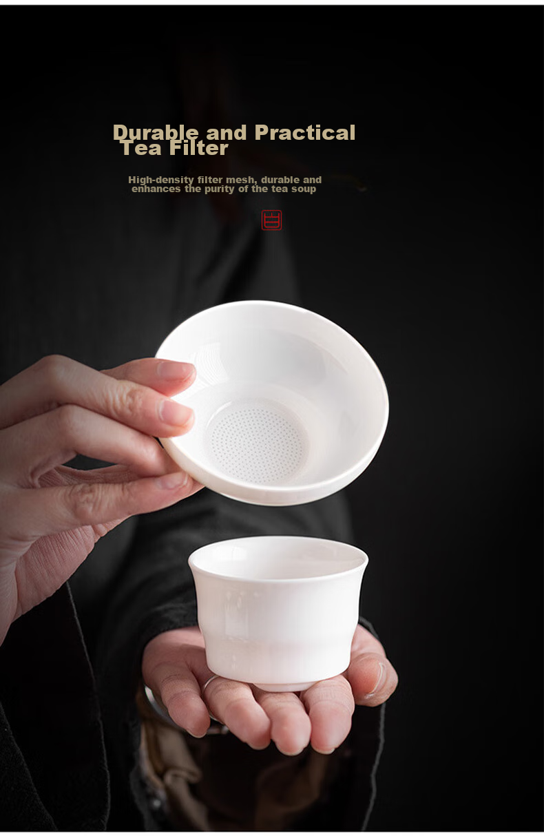 Edo Tea Strainer, White Porcelain Tea Filter, Tea Infuser with Separation, Ceramic Fair Cup with Integrated Tea Filter, Tea Set 5