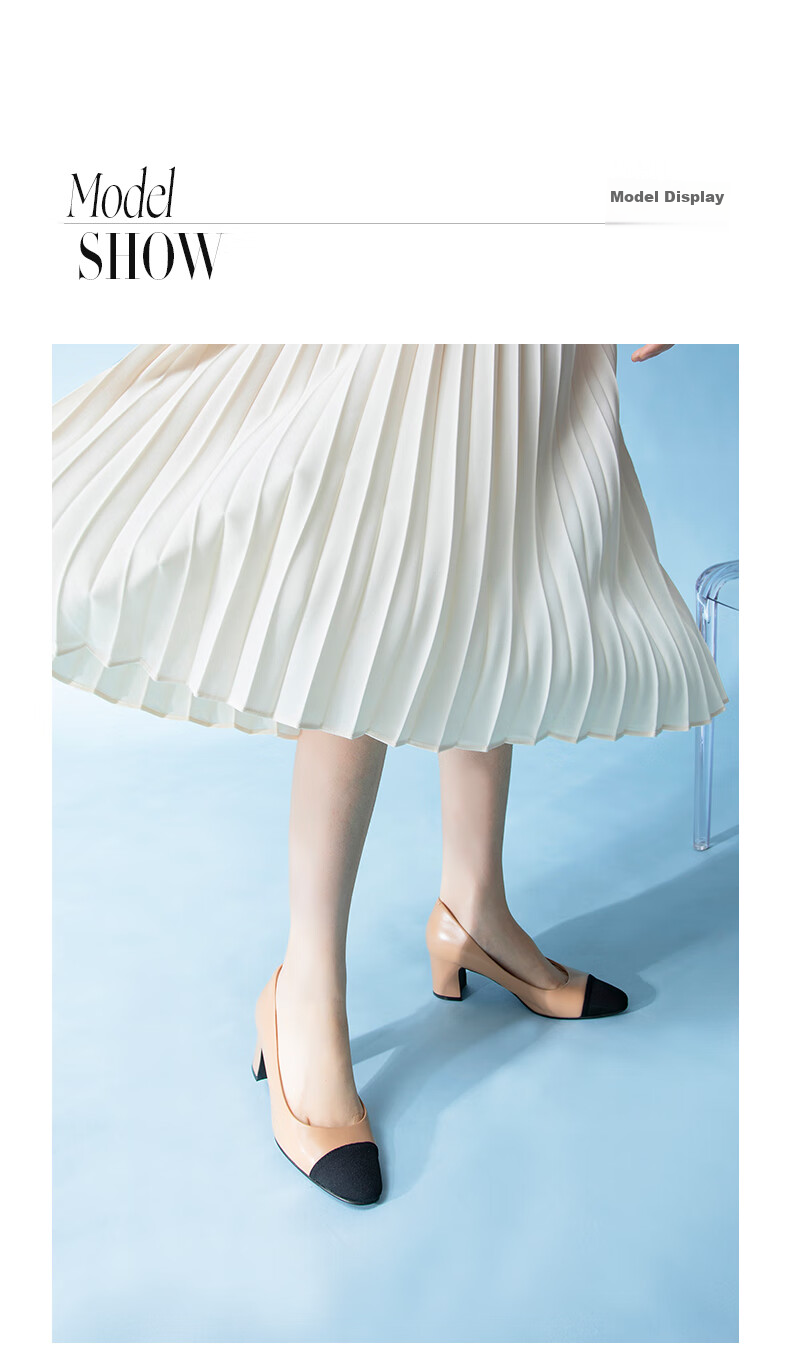 COMELY Women's Spring And Summer New Lambskin French-Style Chunky Heel Pumps, Versatile And Comfortable for Commuting, Apricot Color, Size 34 9
