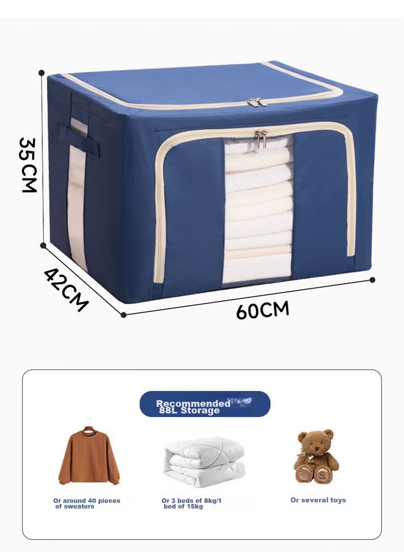 Baicaoyuan Antibacterial Oxford Fabric Storage Box, 36L Moisture-Proof Large Capacity Travel Box, Blue, 2-Pack, Fabric Organizer Box, Clothes And Quilt Storage Container 14