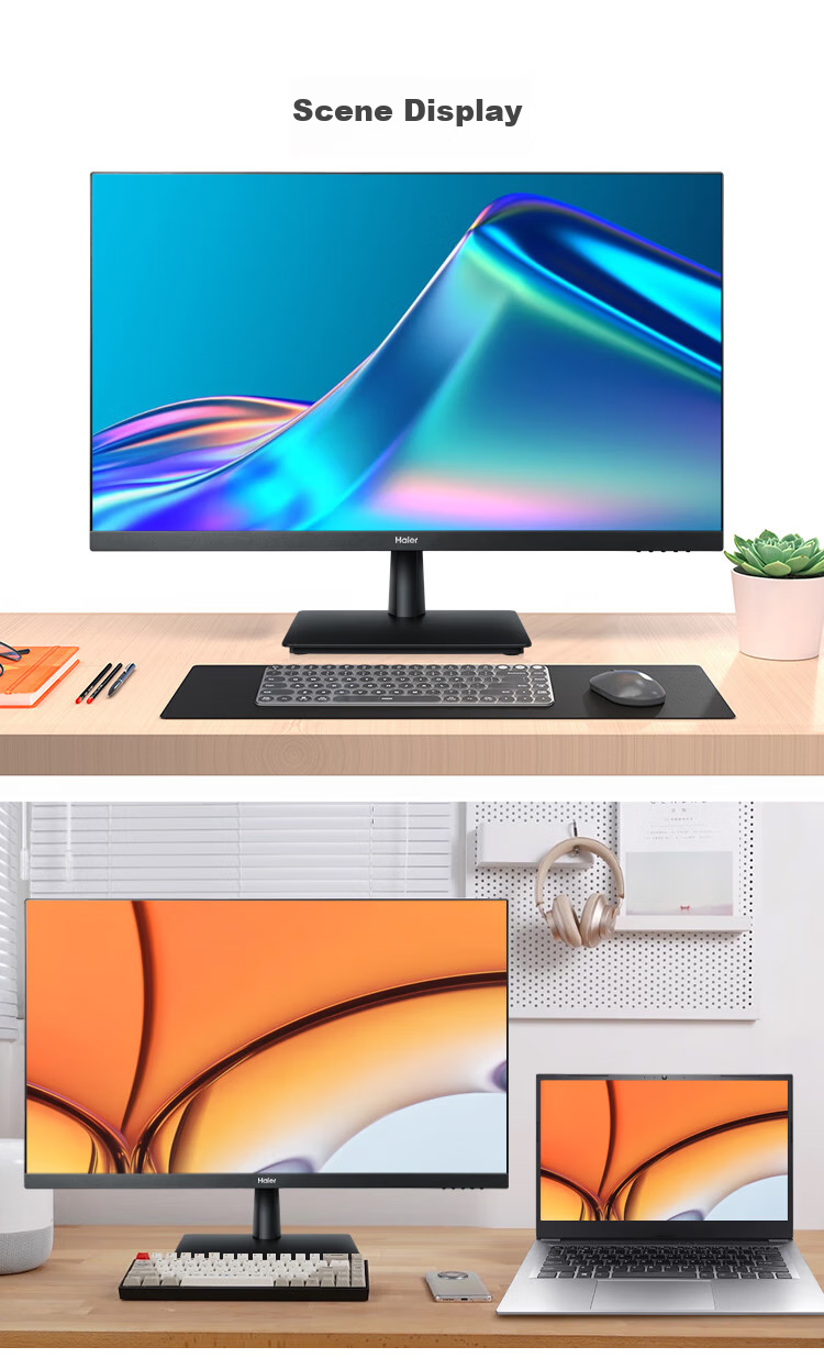 Haier 100Hz High Refresh Rate HDMI Interface, Low Blue Light Eye Protection, Wall-Mountable, Ultra-Thin Three-Sided Micro-Edge Design, 23.8-Inch Energy-Efficient Monitor for Office Work And Gaming 12