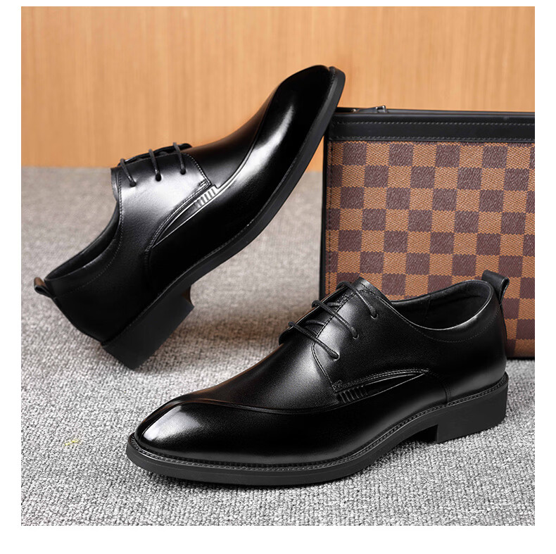 LAORENTOU Men's Leather Shoes, Top-Grain Leather, British Style Business Casual Shoes, Pointed Toe Wedding Shoes, Work Formal Shoes, LA12371, Brown, Size 44 3