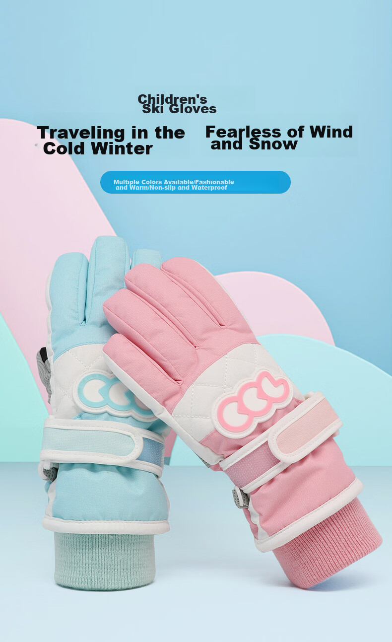 COCOLIC Children's Ski Gloves, Winter Cartoon Design, Fleece-Lined, Thickened Cotton, Warm, for Boys And Girls, CCL-201L01 1