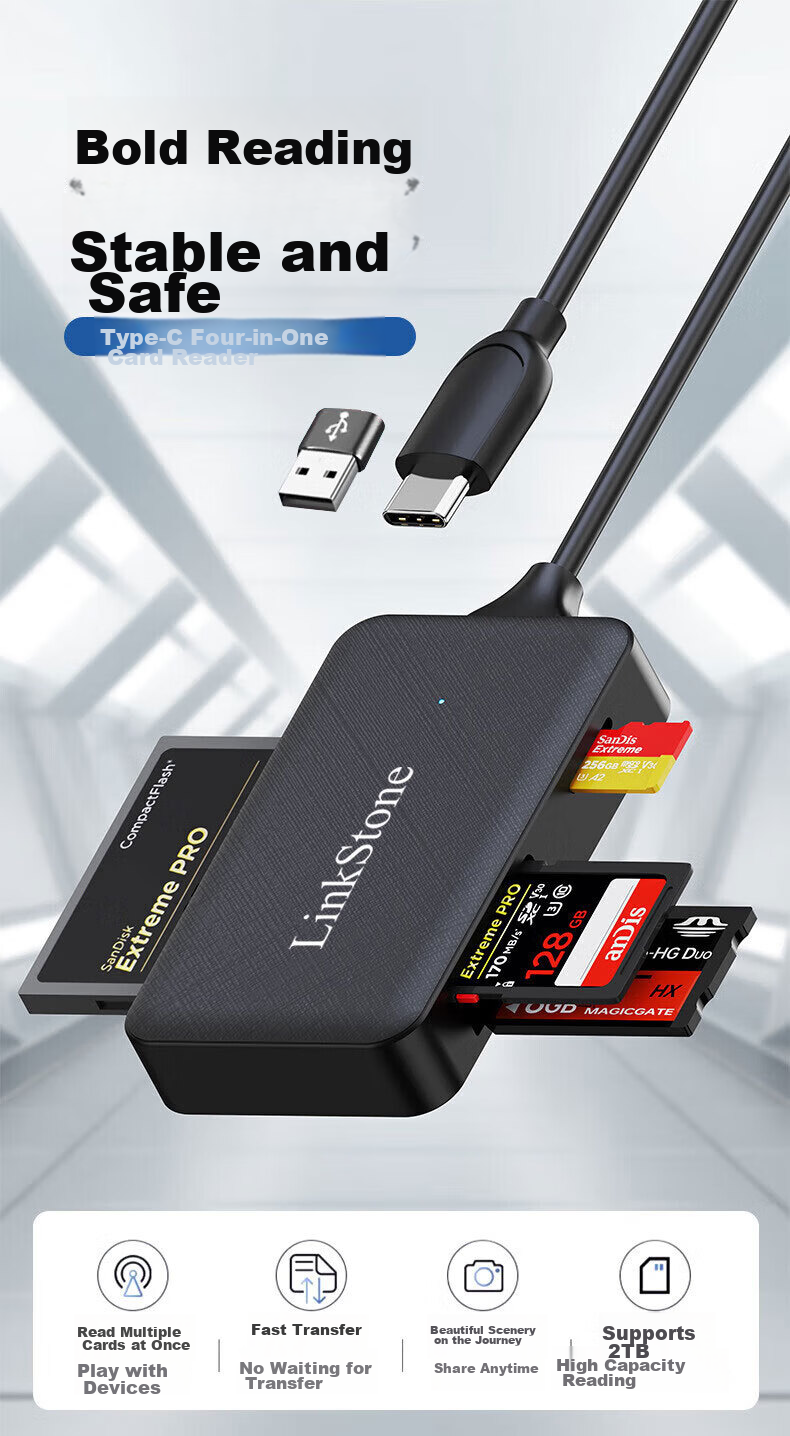 LinkStone Type-C/USB Multi-In OTG Mobile Phone Card Reader, High-Speed, Supports SD/TF/CF/MS Cards, Sony Digital Camera Camcorder Memory Stick, PSX Game Console 1