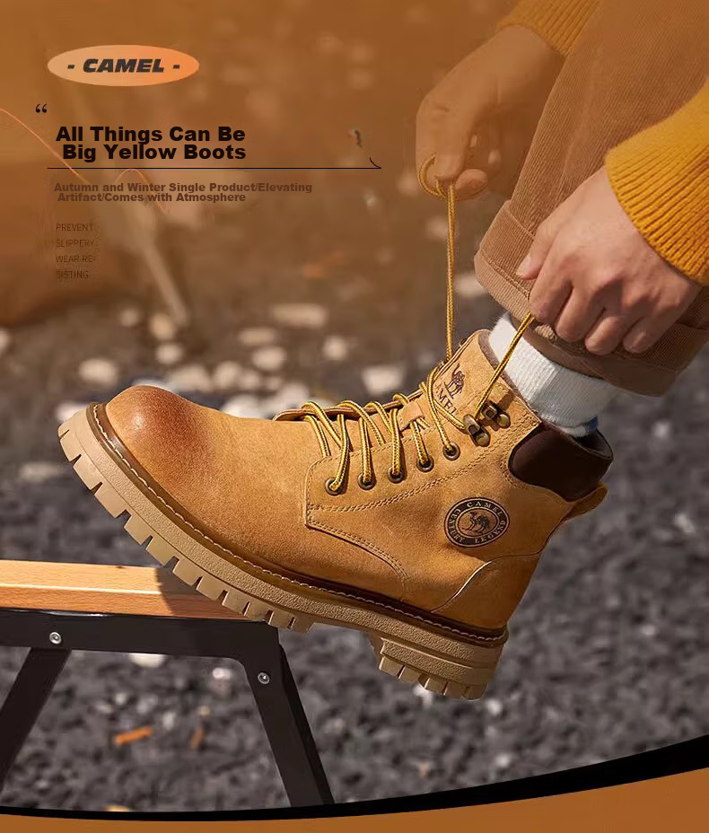 CAMEL Wang Junkai's Matching High-Top Outdoor Work Boots for Men, G15W136025, Desert Yellow, Size 43 6
