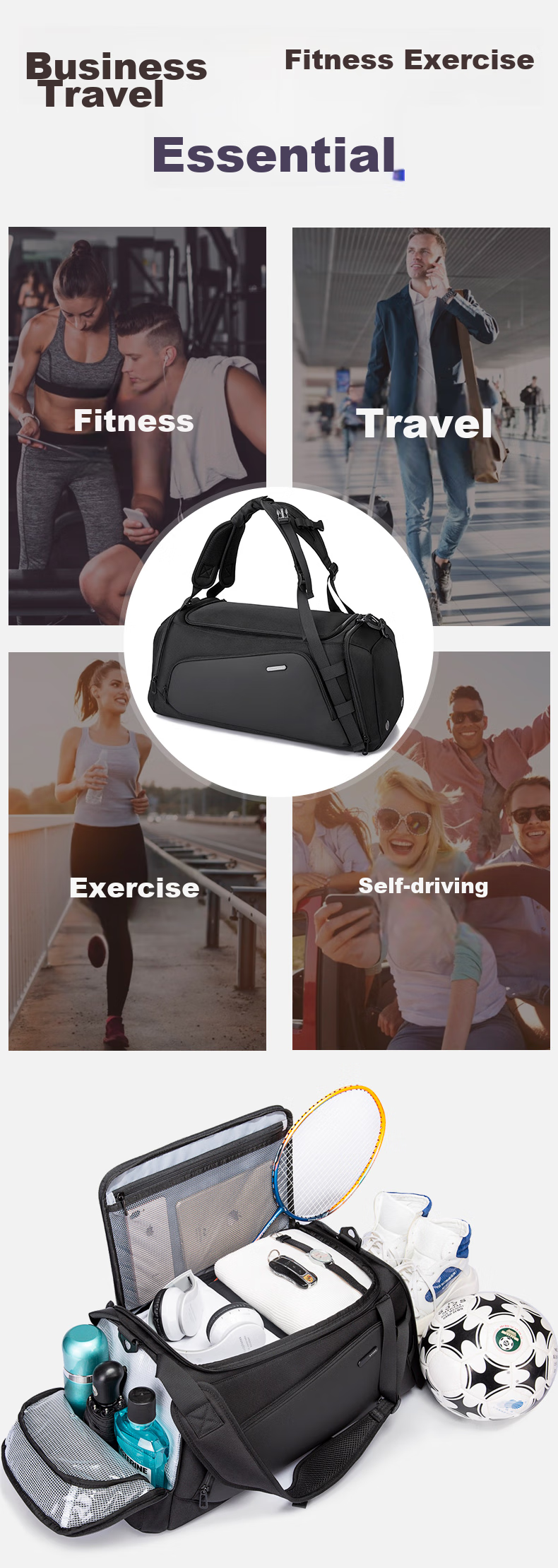 Bange Gym Bag for Men, Dry And Wet Separation, Sports Handbag with Large Capacity, Crossbody Bag with Separate Shoe Compartment, Travel Bag, 1917 Gray 8