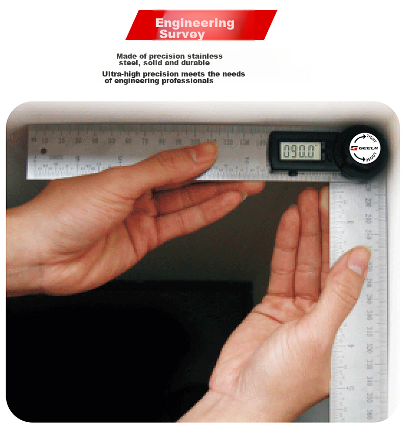 GeeLii Digital Angle Ruler, Stainless Steel Electronic Angle Gauge, Protractor, Angle Measuring Instrument 0-200mm 55155 12