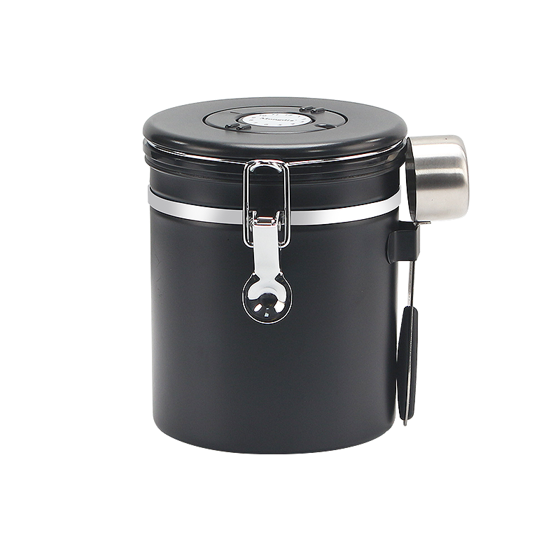 Mongdio Coffee Bean Airtight Container, 304 Stainless Steel Coffee Grounds Storage Jar, One-Way Ventilation Storage Canister with Spoo