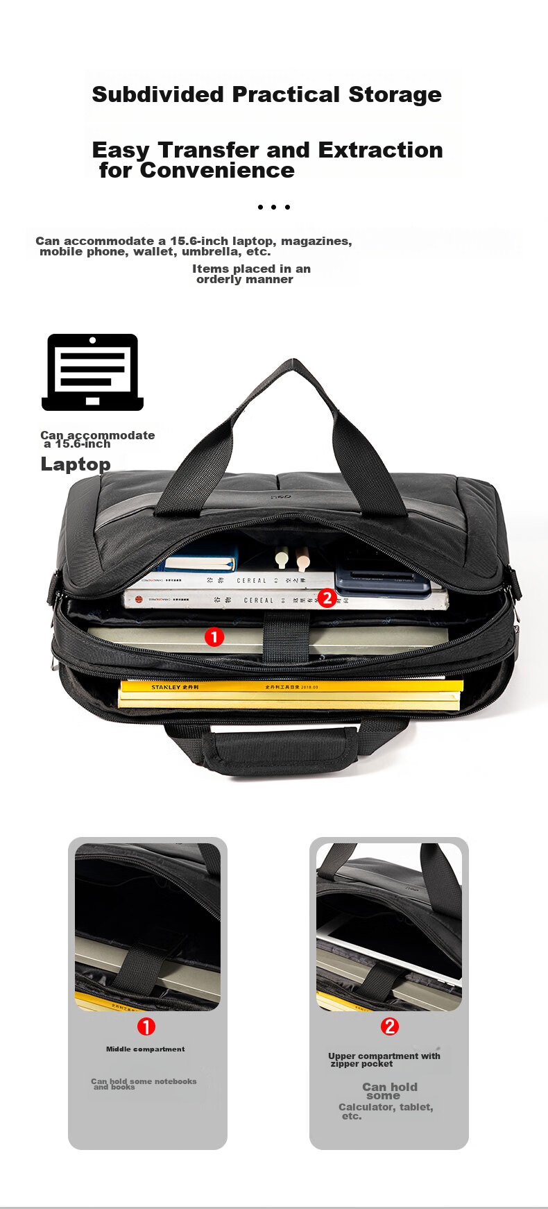 Deli (Deli) Business Travel Briefcase, Three-Layer Large Capacity Shoulder Crossbody Handheld Business Organizer Bag Can Hold 15.6-Inch Laptop Handbag, Black 5