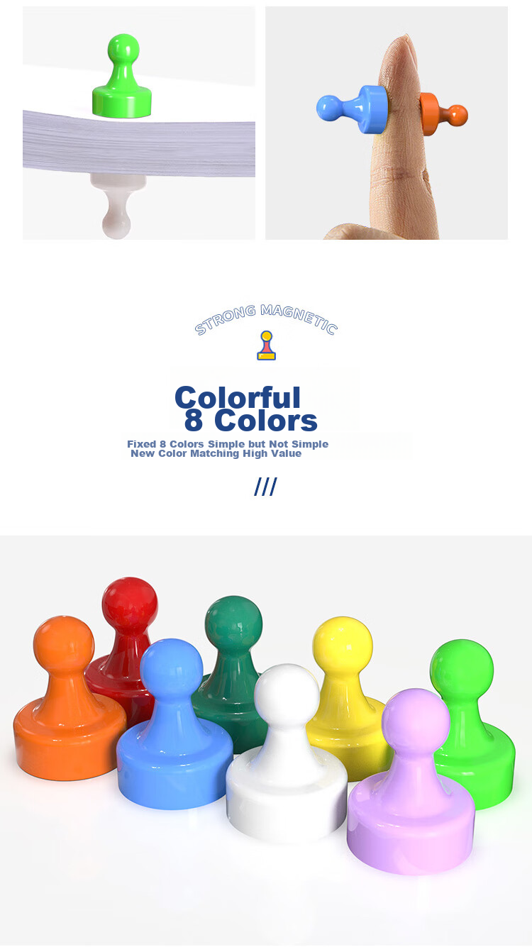 AUCS Chess-Shaped Super Strong Glass Whiteboard Magnetic Buckle, Magnet, Strong Magnet Blackboard, Iron Stone Neodymium Magnet, Magnetic Pin, Magnetic Buckle Blackboard Magnetic Adhesive, Magnetic Sticker Neodymium Iron Boron, 8 Pieces/8 Colors/19mm 4