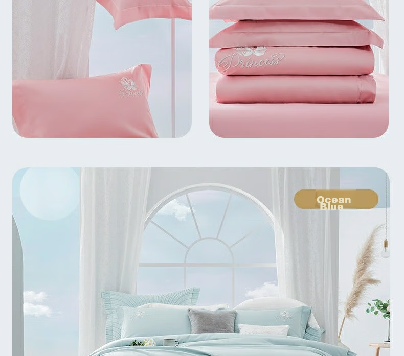 Shuixingjiafang Bedding Set, 60-Count Long-Staple Cotton, Chinese Embroidery Style, Xinjiang Cotton Duvet Cover And Fitted Sheet, Luxury High-End Gift Box Set for 1.5m Bed - Swan Blue 24