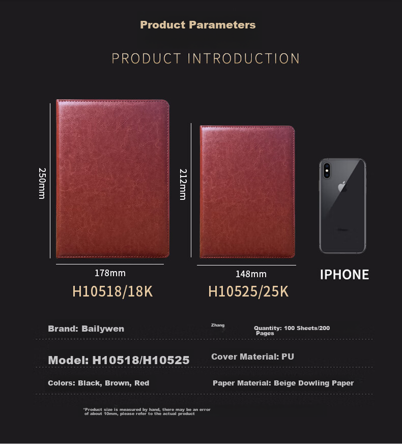 Bailiwen H10518 Black 18K Business Notebook, High-Quality Office Journal, Thickened Premium Diary, 200 Pages, Faux Leather Cover Work Notebook 2
