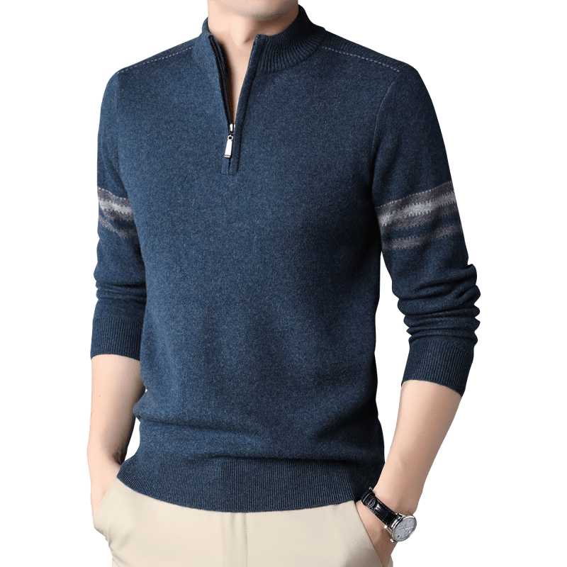 Hengyuanxiang Men's Thickened Winter Zipper Half High Collar Men's Sweater 100% Wool Knitted Sweater Youth Men's Clothing
