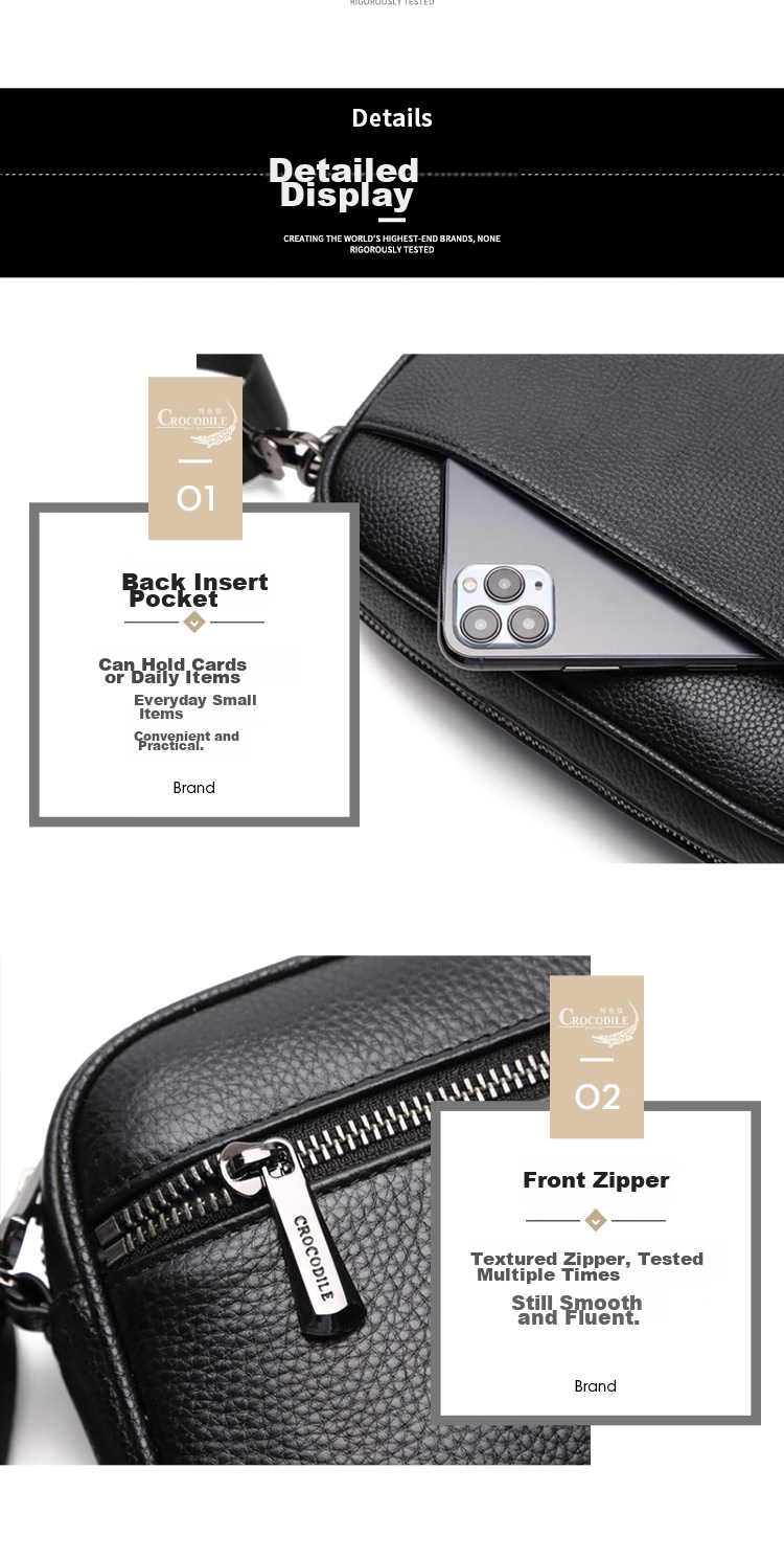 CROCODILE Trendy Fashion Shoulder Bag for Men, Top-Grain Leather Casual Simple Crossbody Bag 12932 Gift for Boyfriend 14