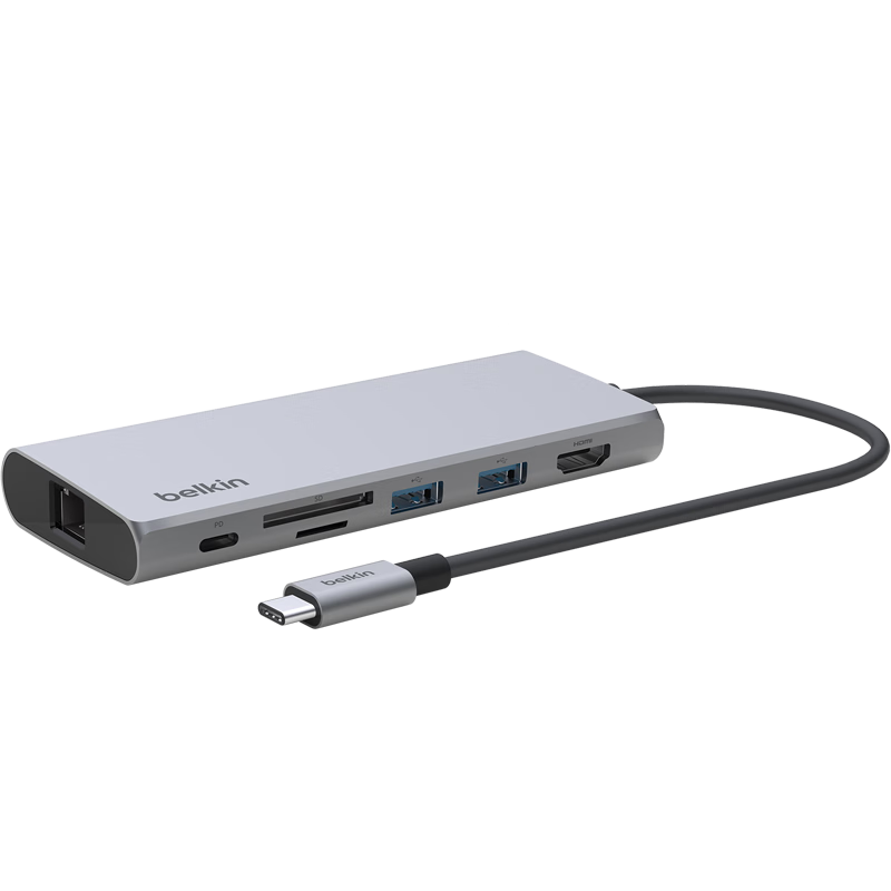 BELKIN Docking Station, 10Gbps Type-C Expansion Seven-In PD Power Supply, Apple Laptop Adapter, HDMI 4K Screen Mirroring, Network Cable/SD Card Reader, Compatible with Thunderbolt Port