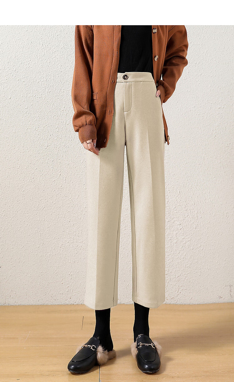 Dme [Brushed Cigarette Pants] Mid-Rise Straight-Leg Women's Trousers, Retro Casual Style, Beige, XL 2