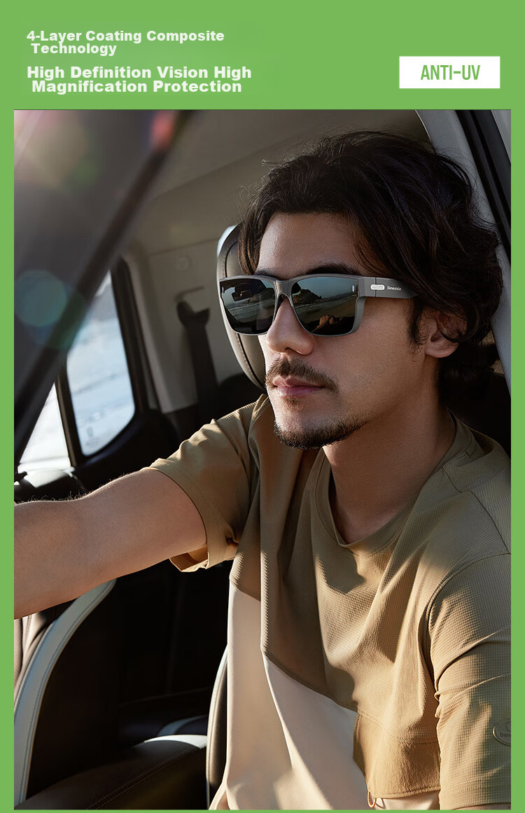 Beneunder Polarized Sunglasses for Men and Women with Case, Prescription Glasses Compatible, Driving Outdoor Square Frame FD004 6