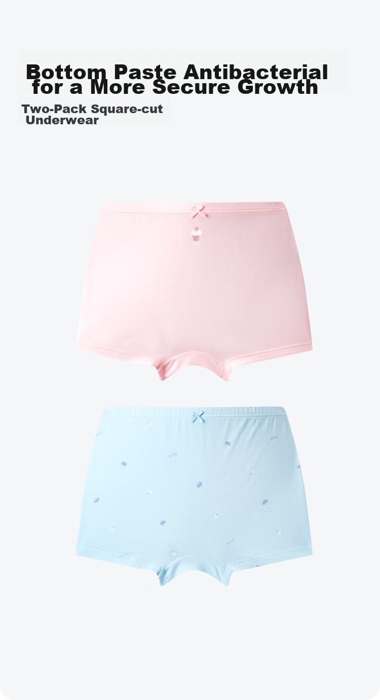 Annil Girls' Boxer Briefs Two-Pack, 2024 Autumn Style, Elastic Printed Full Cotton Antibacterial Underwear 1