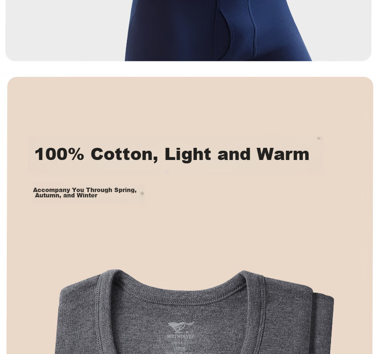 SEPTWOLVES [Pure Cotton Antibacterial] Thermal Underwear for Men, Autumn Top And Pants Set, Round Neck Cotton And Wool Autumn Winter, Dark Gray, XXL 24