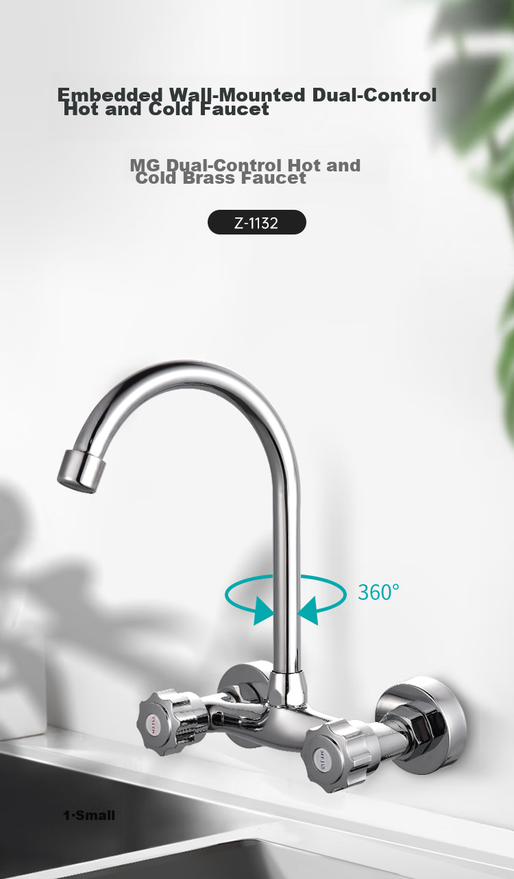 MEJUE Kitchen Hot And Cold Water Faucet, Wall-Mounted Brass Sink Tap for Washing Vegetables, Z-1132 1