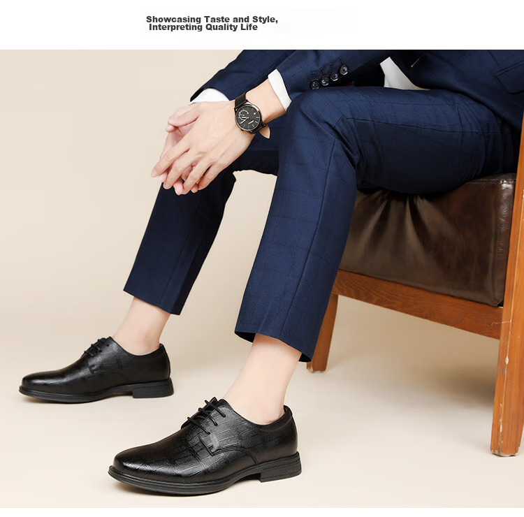EGCHI Men's Leather Shoes, Business Formal Shoes, British Fashion Lace-Up Soft Leather Breathable Round Toe Shoes J3669 Black Size 38 16