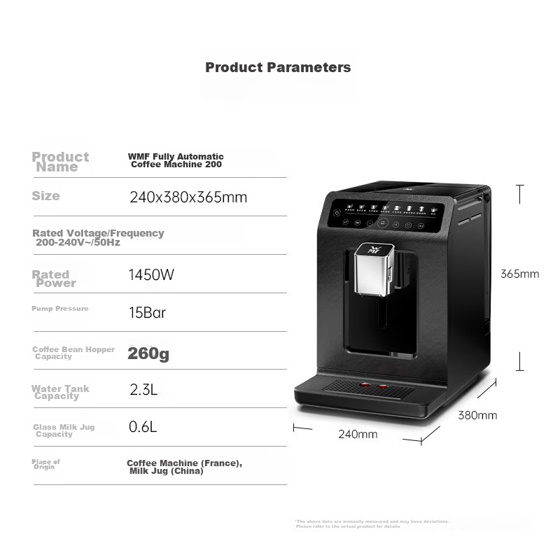 WMF Futengbao Imported Fully Automatic Coffee Machine, 200 Micro-Pressure, No Disassembly Required for Cleaning, 5 Grinding And Frothing Settings, All-In Machine for Home And Office Use