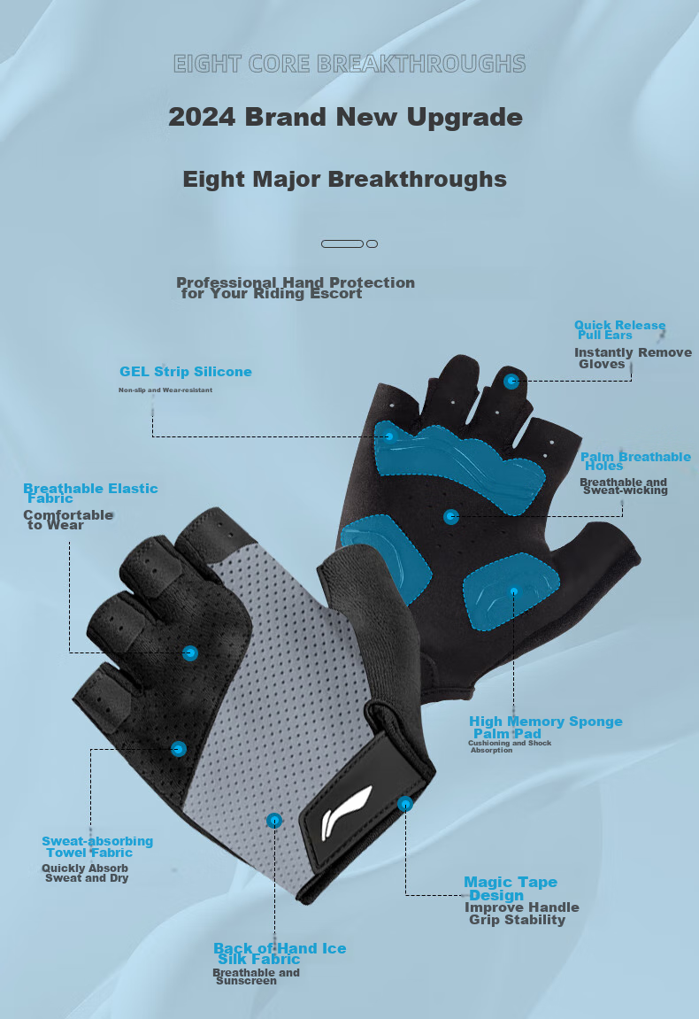 Li-Ning Cycling Gloves, Half-Finger Summer Outdoor Gloves for Men And Women, Short Finger Riding Gloves, Cycling Equipment 2